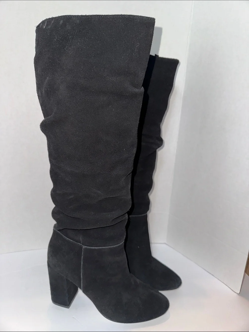 Steve Madden Black Knee high Suede Block Heel Boots